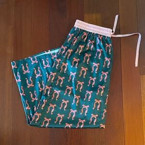 Vestique Green Pajama Pants with Pink Bow Pattern